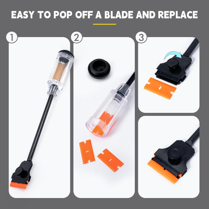 FOSHIO 1PCS Automotive Razor Scraper Car Tint Vinyl Tool Application with 12" long Handle 100pcs Plastic Razor Blade - Image 5